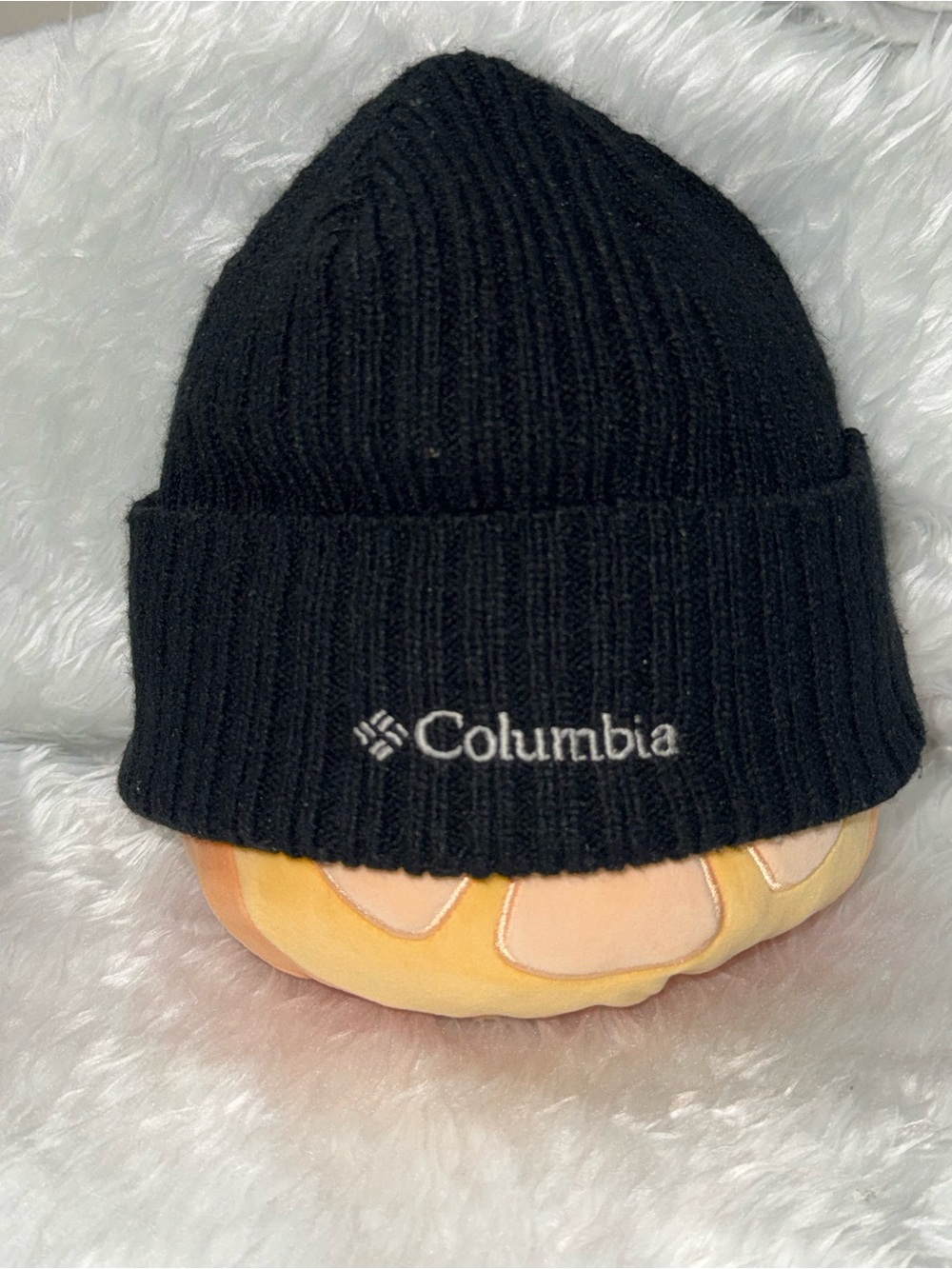 Columbia Kids Black Ribbed Cuff Beanie with Logo